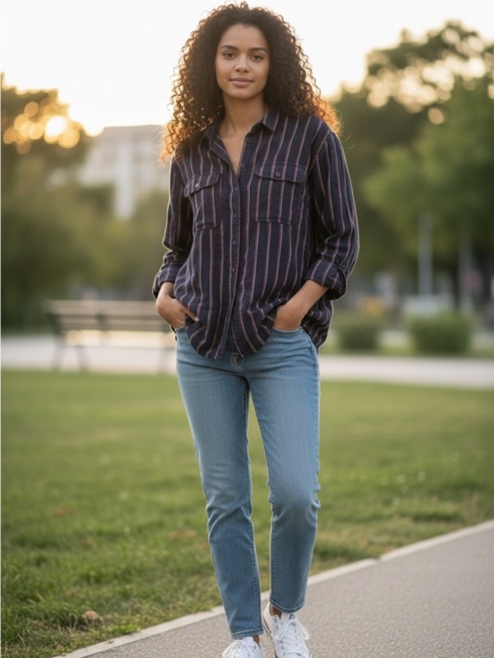 BP Striped Button Down Top